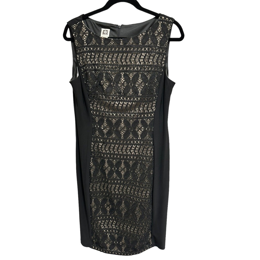 Anne Klein Lace Dress Womens 12 Professional Office Crochet Classic Neutral